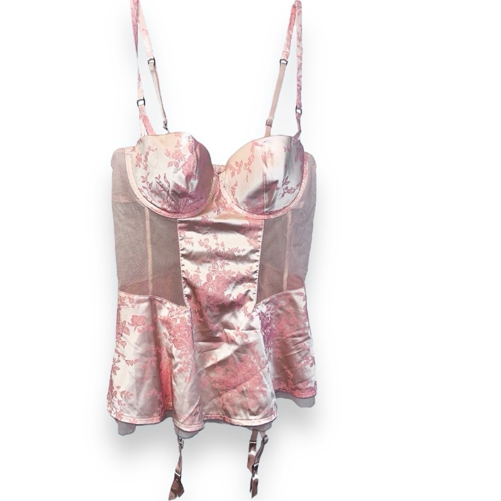 Victoria’s Secret Pink Floral Mesh Bustier Lingerie Corset Top Size 36B